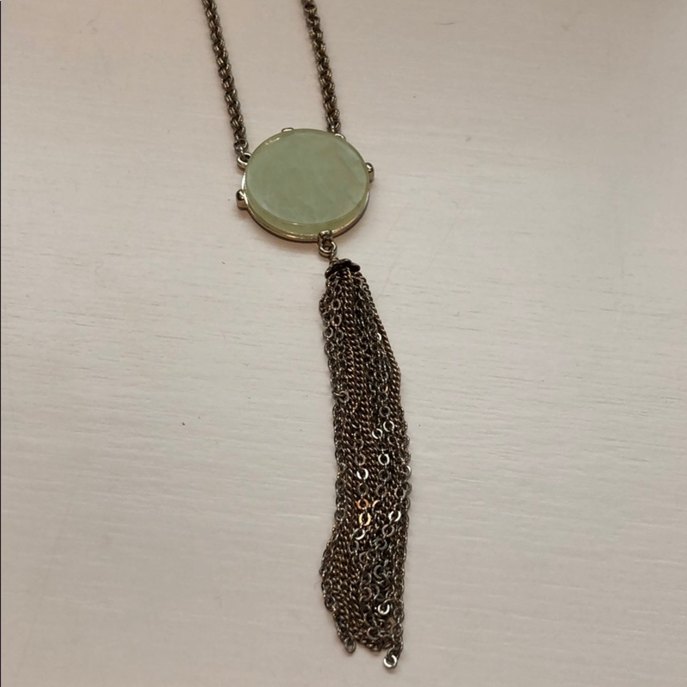 LOFT gold tassele necklace w/ mint medallion